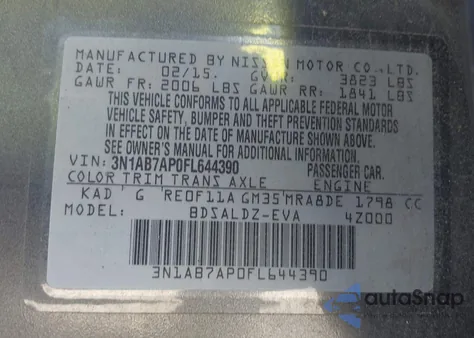 2015 Nissan Sentra Sv z USA, uszkodzony, nr VIN 3N1AB7AP0FL644390